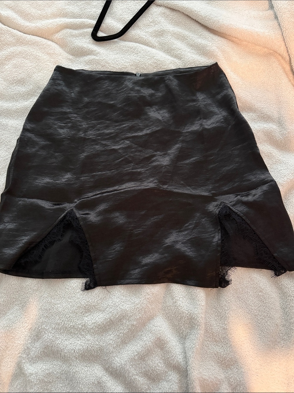 Amazon Black Mini Skirt with Lace-Trim Front Slits